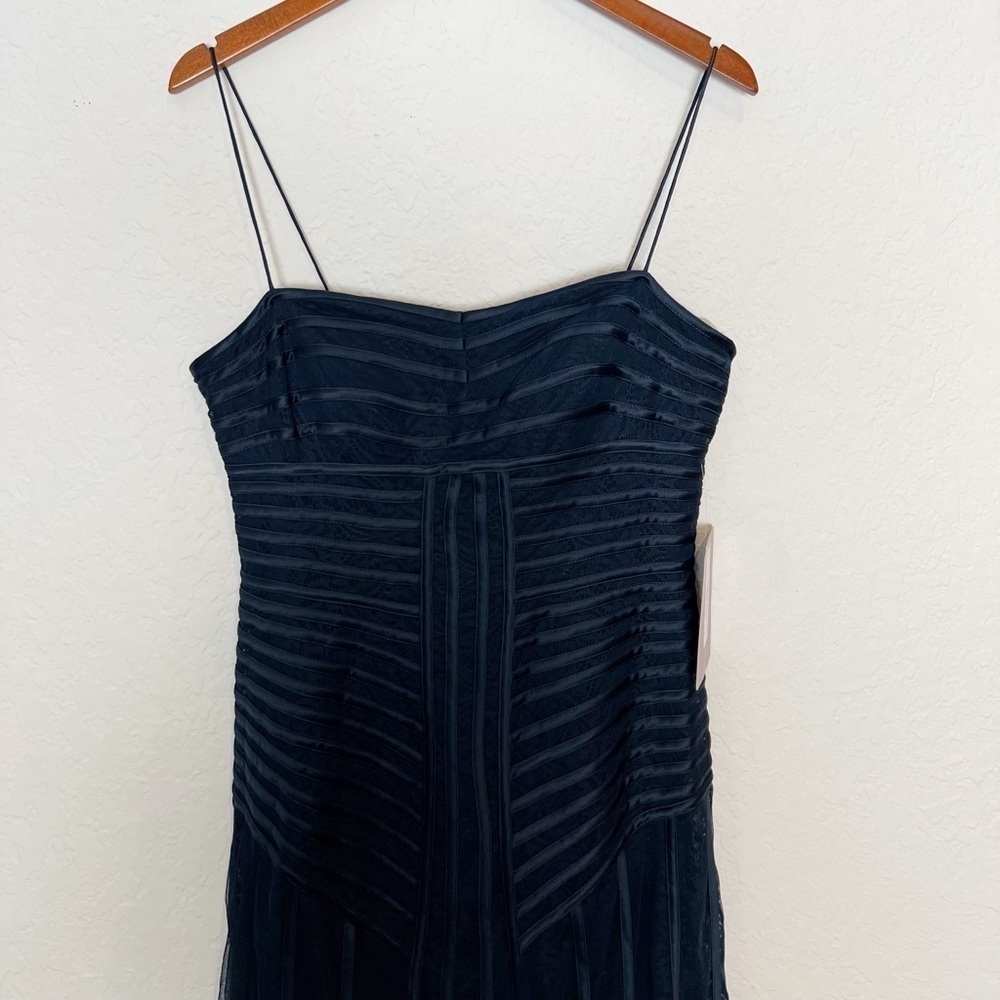 JS Collections Navy Blue Mesh Overlay Formal Gown - Picture 3 of 9
